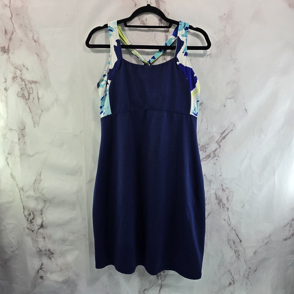 Title Nine Dress Womens Large Blue Tank Mini Built In Shelf Bra Dream Criss